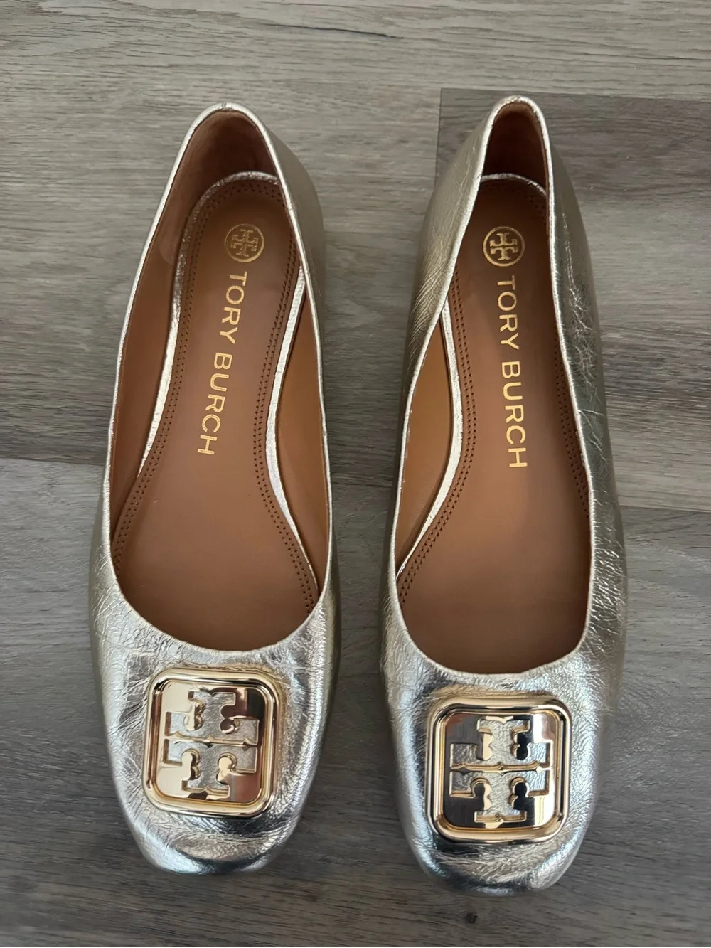 Tory Burch Gold Metallic Georgia Leather Ballet Flats Size 9